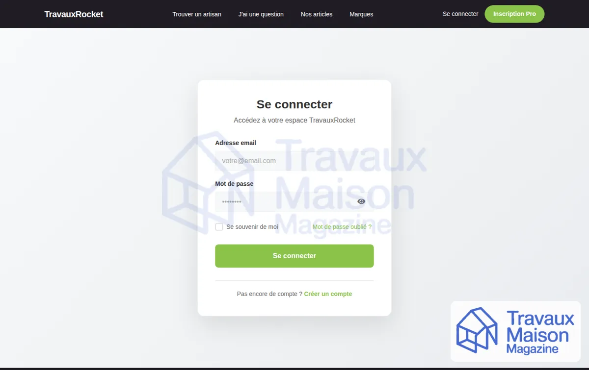 Capture : Connexion | travauxrocket.fr